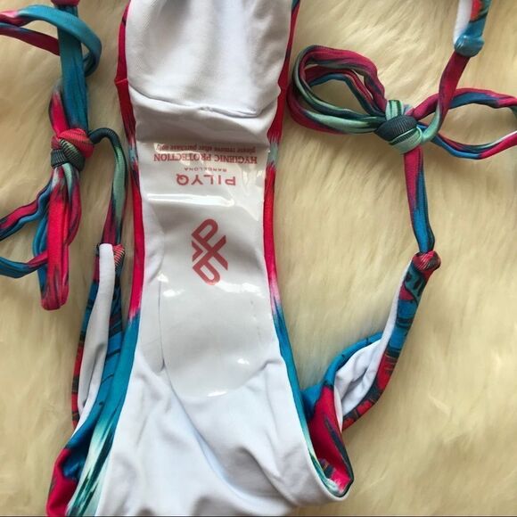PILYQ String Bikini Bottom Side Tie Triangle‎ Mumbai Pink Blue Small Large New - Picture 7 of 8